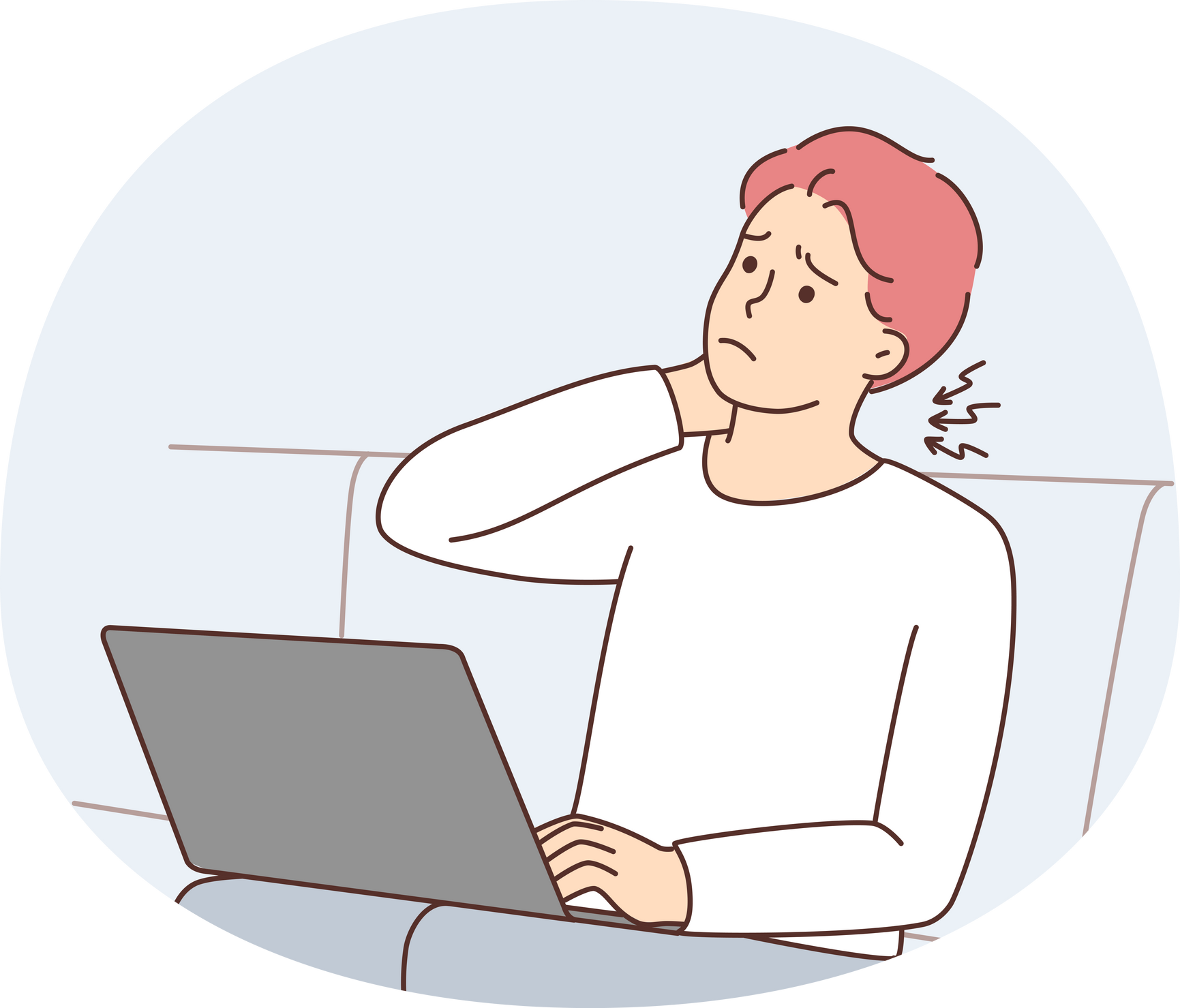 Man work on laptop suffer from backache